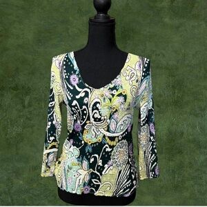 Alberto Makali Green and Yellow Paisley Blouse